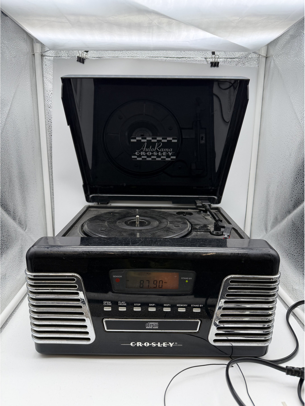 Crosley CR612 AutoRama Black Turntable with Radio and Cassette Player